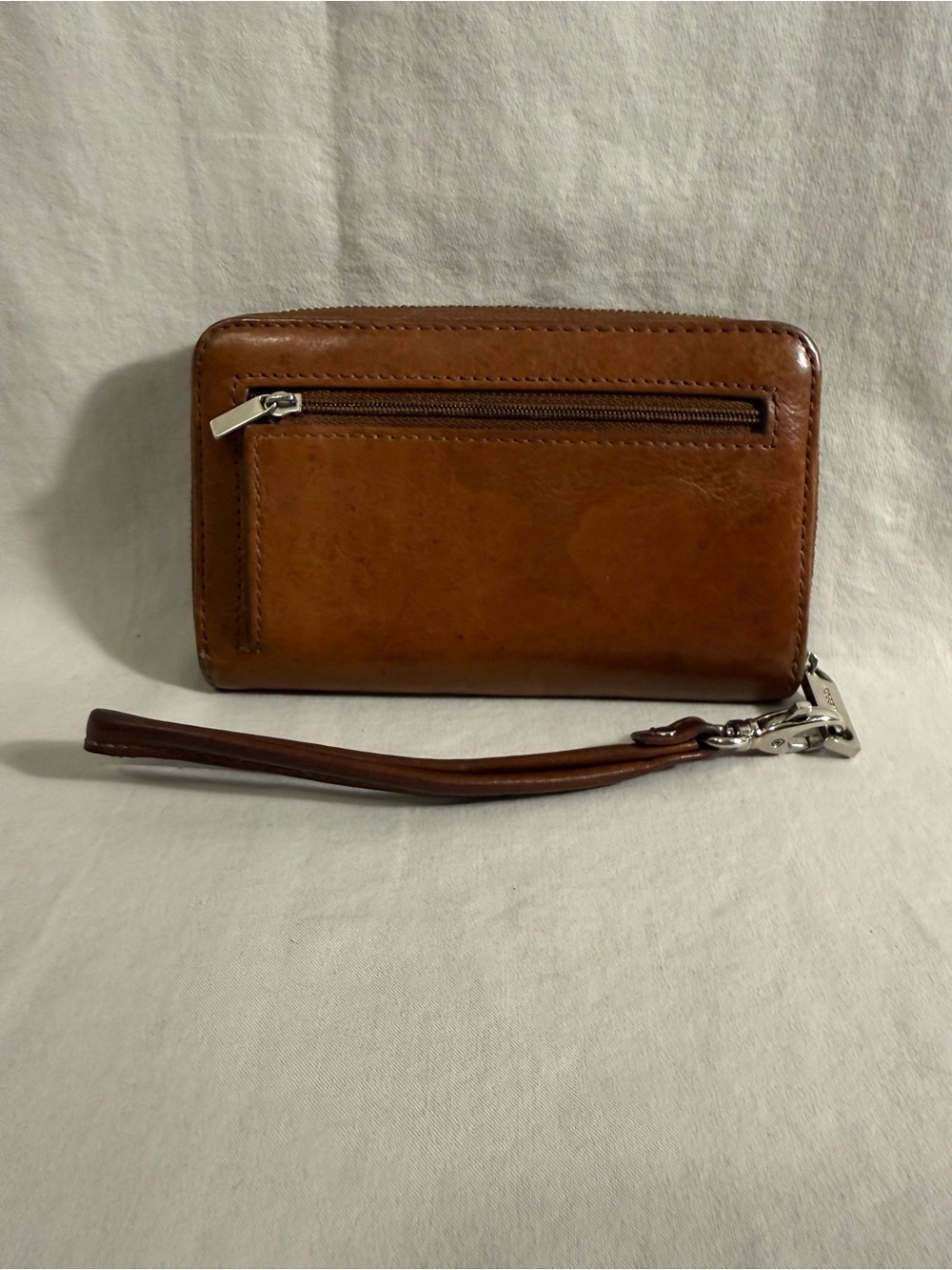 Fossil Cognac Leather Zip Wristlet with Detachable Strap - Picture 2 of 3